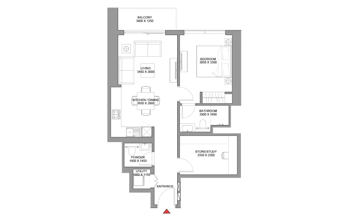 1.5 BEDROOM APARTMENT TYPE B